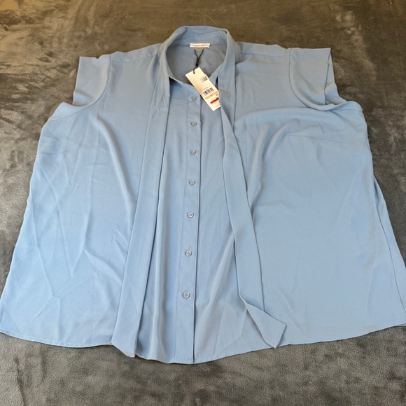 Calvin Klein Sleeveless Button Down Blouse Top Womens 2X Plus Size Blue NWT - Picture 1 of 10